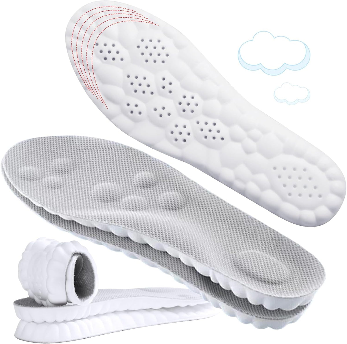 Hyggear™ 4D Cloud Soles – Weiche, dämpfende Cloud-Einlegesohlen aus Memory-Schaum – Ultra-Komfort-Stepper-Einlegesohlen mit individuell anpassbarer Fußgewölbeunterstützung zur Linderung von Fußschmerzen und Reduzierung von Ermüdung